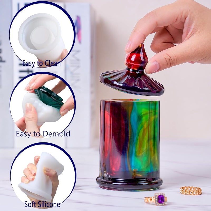 Dacies Jar Resin Molds Valentine Storage Box with Lid Epoxy Resin Casting Mold Cylinder Jars Candle Jewelry Trinket Container Mould DIY Planter Candy Organizer Making Concrete Cement Moulds Craft Home Decor - Image 4
